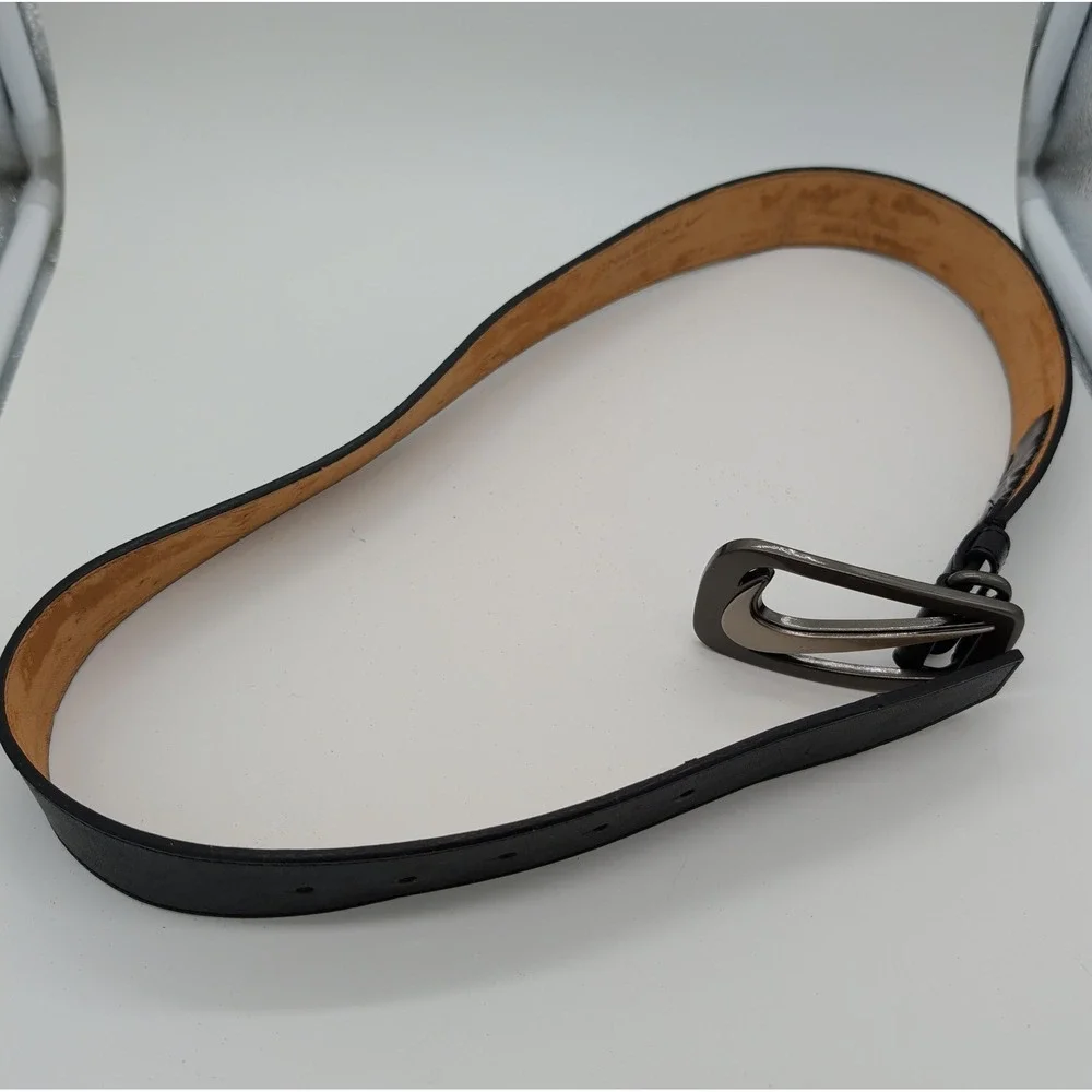 Nike Golf Grip Tech Belt Black Genuine Leather Big Swoosh Metal Buckle Mens 34